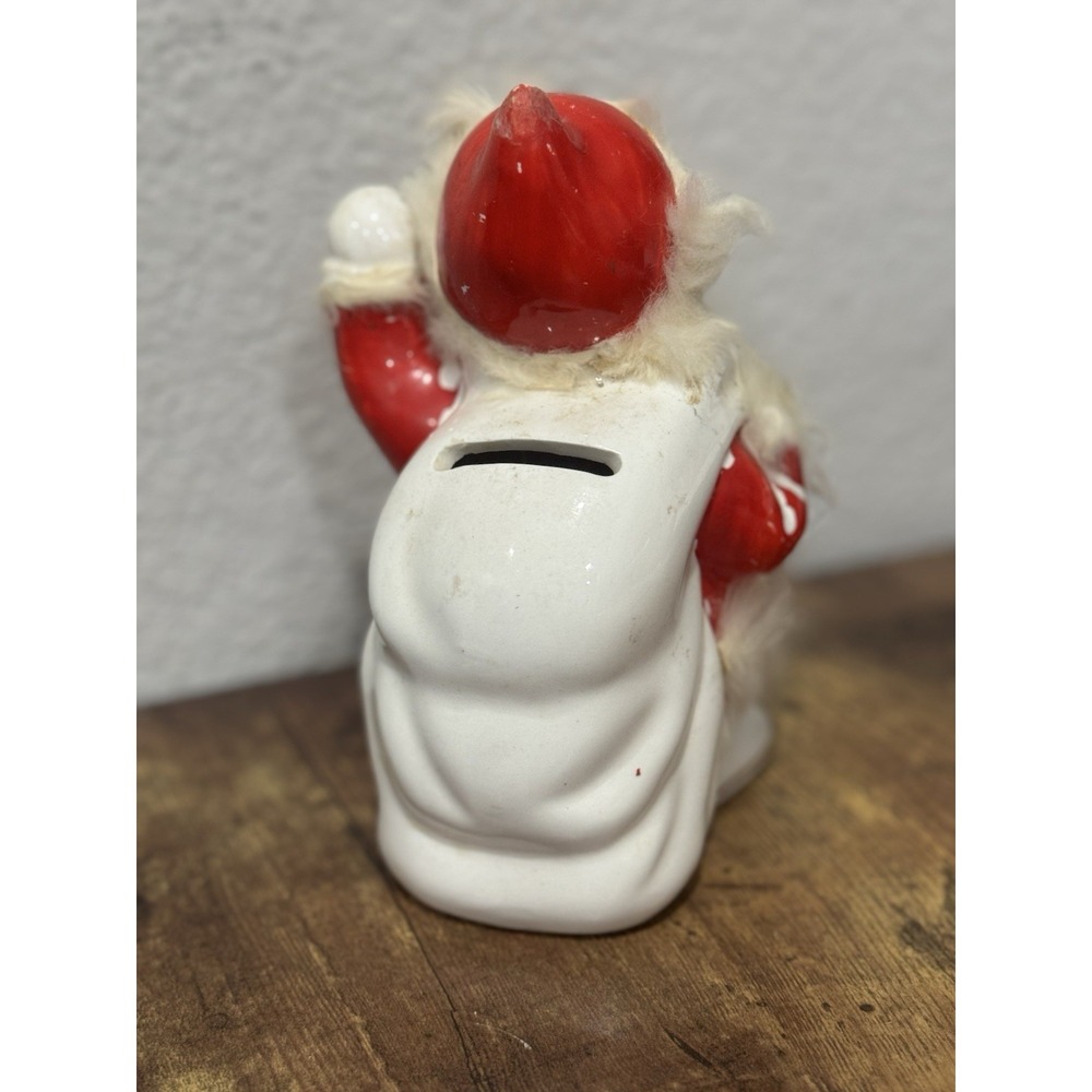 Santa Ceramic Bank 1959 Napco Bedford Ohio Vintage Made Japan Faux Fur Accent - Picture 3 of 15